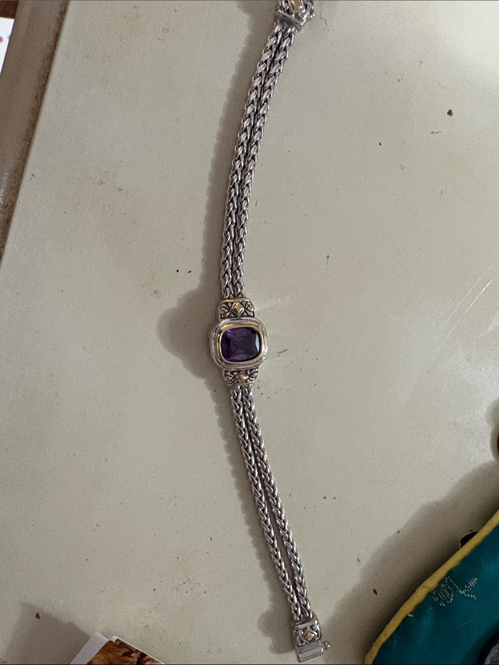Sterling-Style Silver Bracelet with Amethyst-Colored Stone